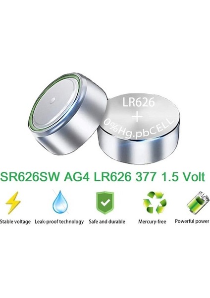 Ata Elektronik 1 Kart 10 Adet - Kol Saat Pili SR626 Sw 377A LR626 Ag4 SR626SW 377  LR626, LR66, 177/376/377, SR626, SR626SW Düğme Pil  1.5V Kol Saati Pili 10'lu Sr 626 Sw Pil Ag4