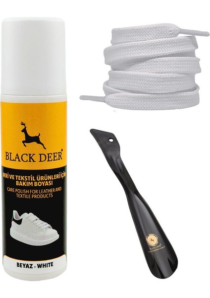 Black Deer Beyaz Ayakkabı Deri Kumaş Boyası,Sneaker Beyaz Ayakkabı Temizleyici,Ayakkabı Çekeceği,Bağcık 75 ml