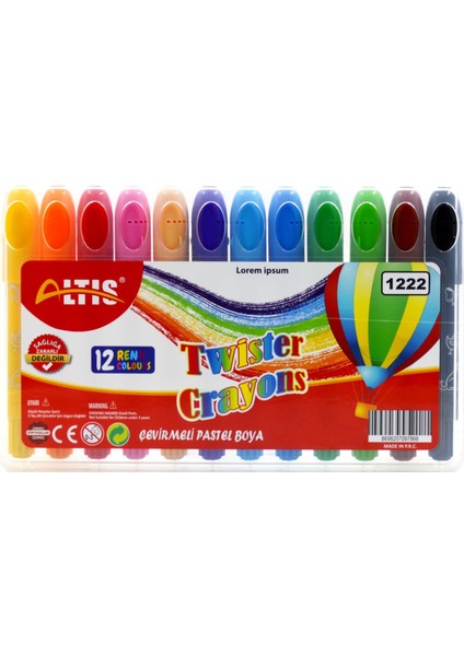 12 Renk Twister Crayons Çevirmeli Jumbo Pastel Boya (1222)