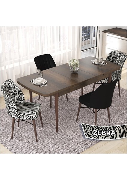 Concept Nef Serisi 70X114 Açılabilir Mdf Barok Ahşap Desen Mutfak Masa Takımı 4 Sandalye