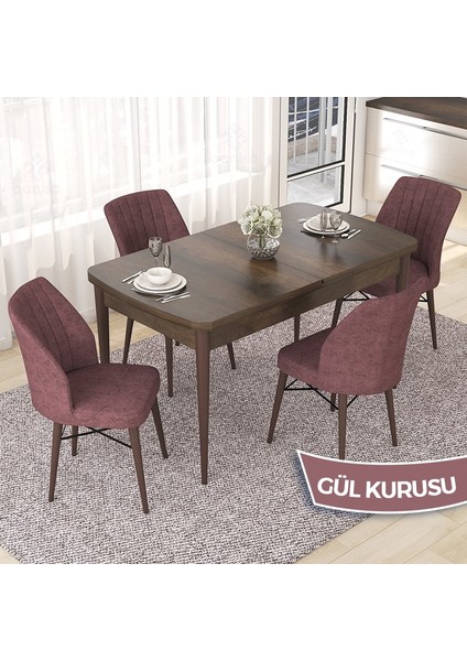 Concept Nef Serisi 70X114 Açılabilir Mdf Barok Ahşap Desen Mutfak Masa Takımı 4 Sandalye