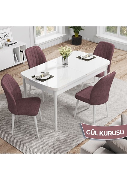 Concept Nef Serisi 70X114 Açılabilir Mdf Mutfak Masa Takımı Beyaz Masa ve 4 Sandalye