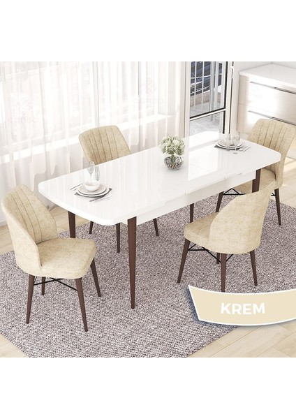 Concept Nef Serisi 70X114 Beyaz Masa Ceviz Ayak Açılabilir Mdf Mutfak Masa Takımı 4 Sandalye fiyatları