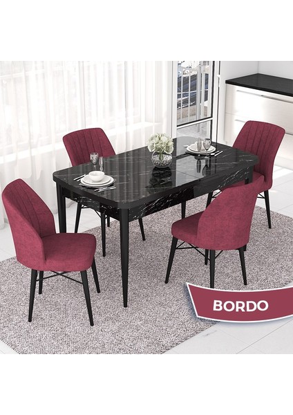 Concept Nef Serisi 70X114 Açılabilir Mdf Siyah Mermer Desen Mutfak Masa Takımı 4 Sandalye