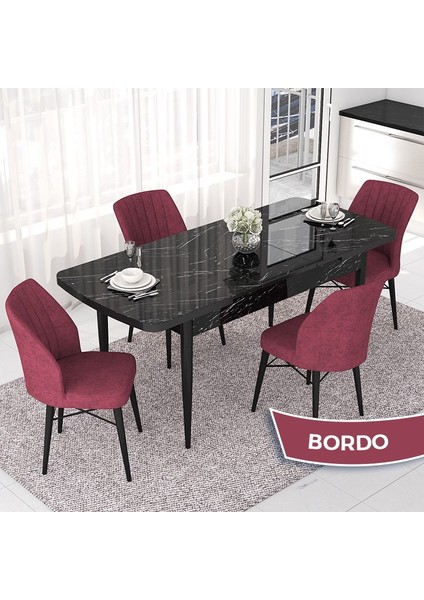 Concept Nef Serisi 70X114 Açılabilir Mdf Siyah Mermer Desen Mutfak Masa Takımı 4 Sandalye