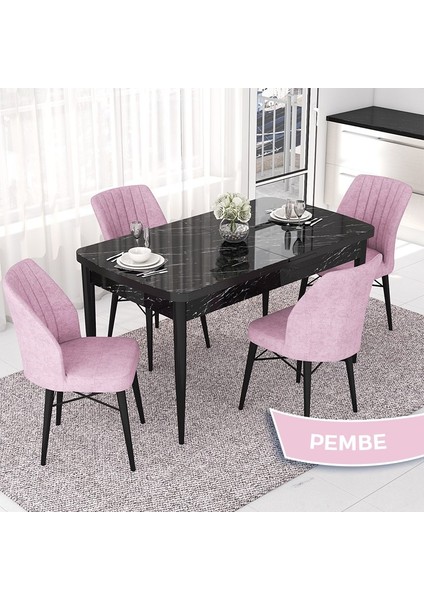 Concept Nef Serisi 70X114 Açılabilir Mdf Siyah Mermer Desen Mutfak Masa Takımı 4 Sandalye