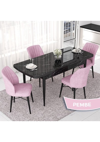 Concept Nef Serisi 70X114 Açılabilir Mdf Siyah Mermer Desen Mutfak Masa Takımı 4 Sandalye fiyatları