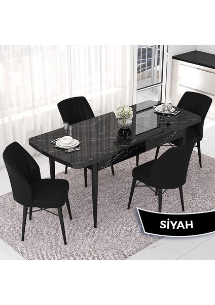 Concept Nef Serisi 70X114 Açılabilir Mdf Siyah Mermer Desen Mutfak Masa Takımı 4 Sandalye fiyatları