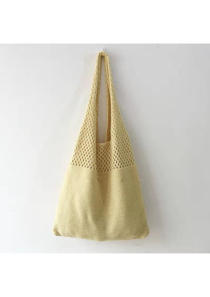 Dokuma Hasır Rattan Içi Boş El Çantası Büyük Kapasiteli Yumuşak Polyester Kumaş Tote Çanta (Yurt Dışından)