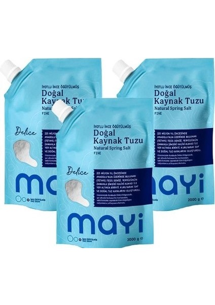 Mayi Tuz Iyot Ilaveli Ince Öğütülmüş Doğal Kaynak Tuzu 3 x 2 kg