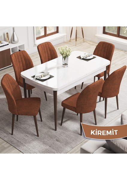 Concept Rio Serisi 80X132 Mdf Açılabilir Beyaz Masa Ceviz Ayak Mutfak Masası Takımı 6 Adet Sandalye fiyatları