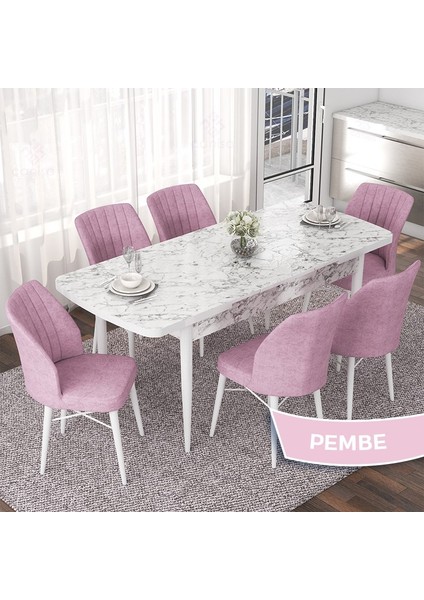 Concept Nef Serisi 70X114 Açılabilir Mdf Beyaz Mermer Desen Mutfak Masa Takımı 6 Sandalye fiyatları