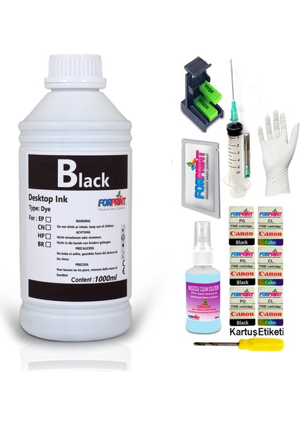 Canon Pıxma MP230, MP235 Yazıcı Uyumlu Forprint Dolum Seti 1000ML Siyah