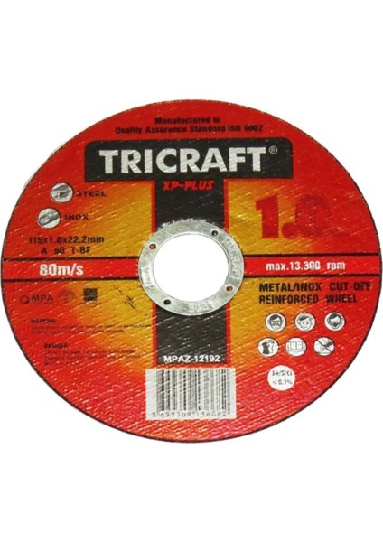 Trıcraft Metal Kesici Inox Kesici Taş 115X1.0X22.2 mm (10 Adet)