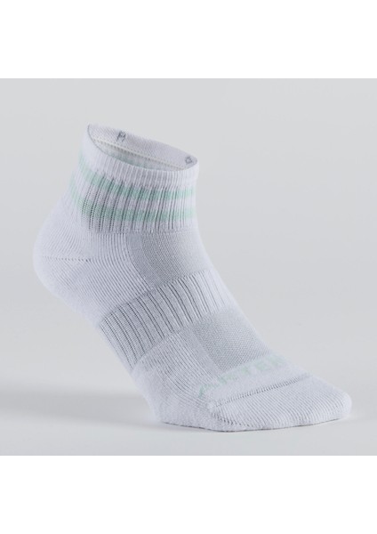 Artengo Tenis Çorabı - Orta Boy Konç - Unisex - 3 Çift - Beyaz / Mor Şeritli - Rs500