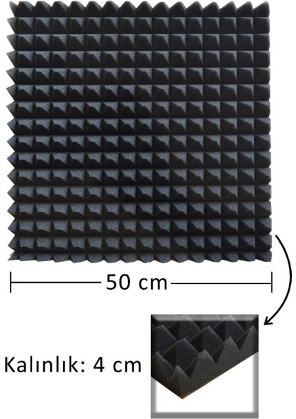 Birlik Sünger Akustik Yapışkanlı Ses Yalıtım Süngeri 50 x 50 x 4 Piramit Kesim/4 Adet