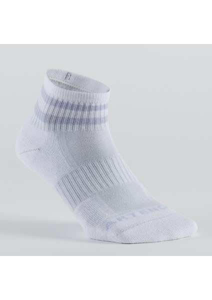 Artengo Tenis Çorabı - Orta Boy Konç - Unisex - 3 Çift - Beyaz / Mor Şeritli - Rs500 fiyatları