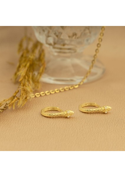 Yılan Desenli Küpe 925 Ayar Gold Kaplama Kadın Gümüş Küpe modelleri