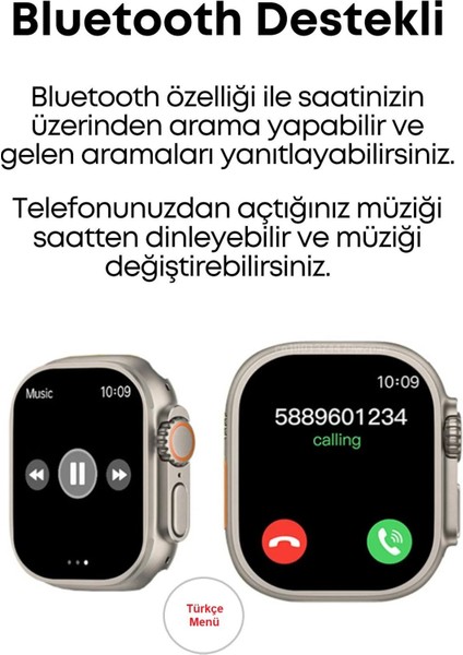 Zhltech Watch 8 T800 Ultra Bluetoothlu Arama Özellikli Akıllı Saat Tüm Telefonlarla Uyumlu Türkçe Menü