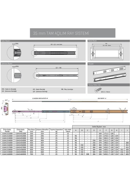 Galvan Teleskopik Frenli Çekmece Rayı 35X400 fiyatları