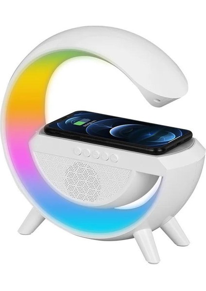 Kablosuz Şarj Özellikli Saat Bluetooth Hoparlör Rgb Gece Masa Lambası Çok Fonksiyonlu Atmosfer Lamba Saat