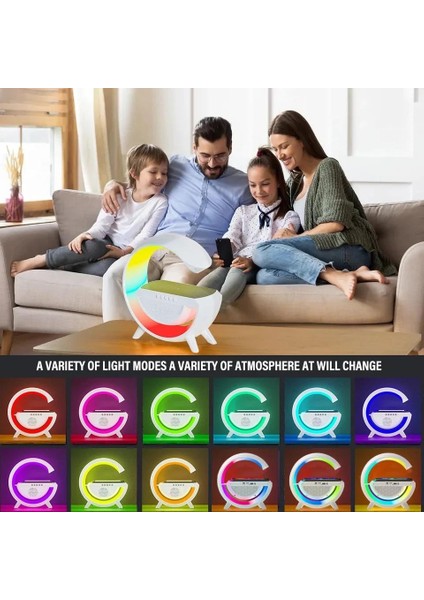 Kablosuz Şarj Özellikli Saat Bluetooth Hoparlör Rgb Gece Masa Lambası Çok Fonksiyonlu Atmosfer Lamba Saat