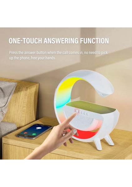 Kablosuz Şarj Özellikli Saat Bluetooth Hoparlör Rgb Gece Masa Lambası Çok Fonksiyonlu Atmosfer Lamba Saat