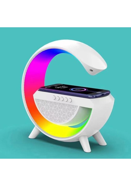 Kablosuz Şarj Özellikli Saat Bluetooth Hoparlör Rgb Gece Masa Lambası Çok Fonksiyonlu Atmosfer Lamba Saat