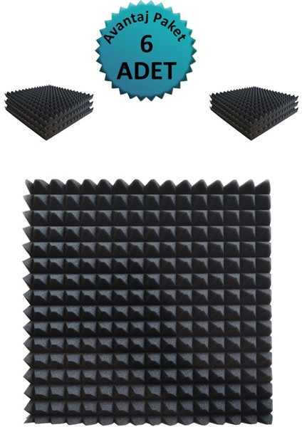 Akustik Ses Yalıtım Süngeri 50 x 50 x 4 Piramit Kesim Yapışkansız 6 Adet