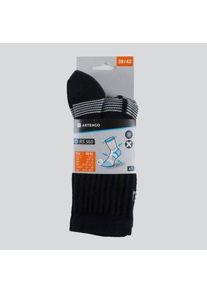 Artengo Tenis Çorabı - Uzun Konç - Unisex - 3 Çift - Siyah / Gri - Rs 560
