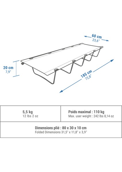 QUECHUA Kamp Yatağı - 60 cm - 1 Kişilik - Yeşil - Basic