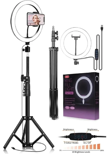 Ring Fill Light LED Işıklı Tripod 10 Inç Halka Makyaj Işığı Ayaklı 10 Inç