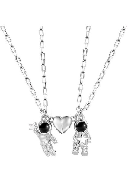 Astranot Manyetik Kalp Ikili Miknatıslı Çift Sevgili Kolyesi
