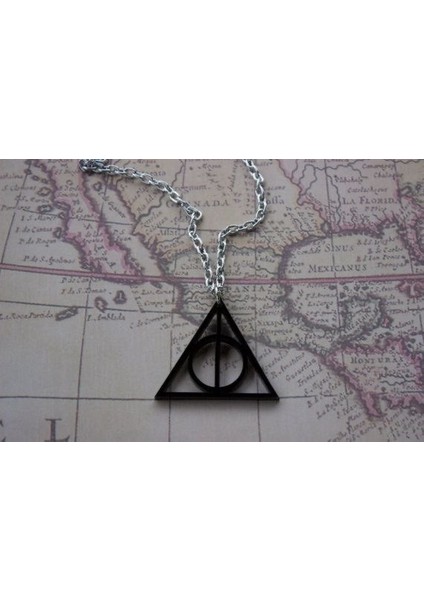 Harry Potter Ölüm Yadıgarları Üçgen Ortası Dönen Siyah Çelik Kolye