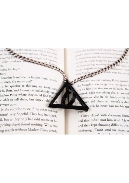 Harry Potter Ölüm Yadıgarları Üçgen Ortası Dönen Siyah Çelik Kolye modelleri
