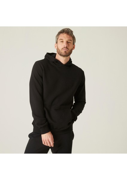 DOMYOS Erkek Siyah Kapüşonlu Sweatshirt 100 - Fitness Hafif Antrenman