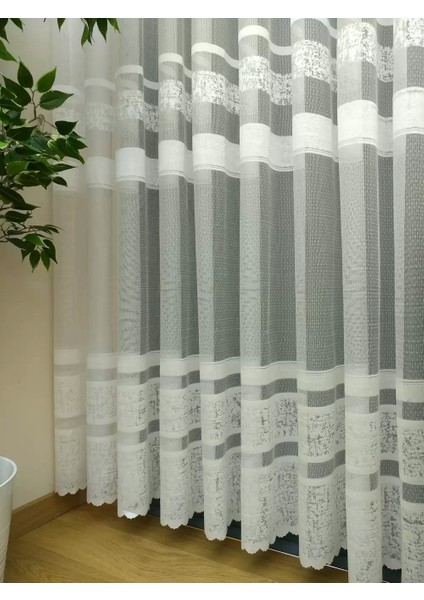 Taç Bantlı Desen Kullanıma Hazır 1/3 Sık Pile Tül Perde Tek Kanat - Ekru 100 x 260 cm fiyatları