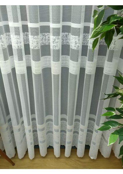 Taç Bantlı Desen Kullanıma Hazır 1/3 Sık Pile Tül Perde Tek Kanat - Ekru 100 x 260 cm modelleri
