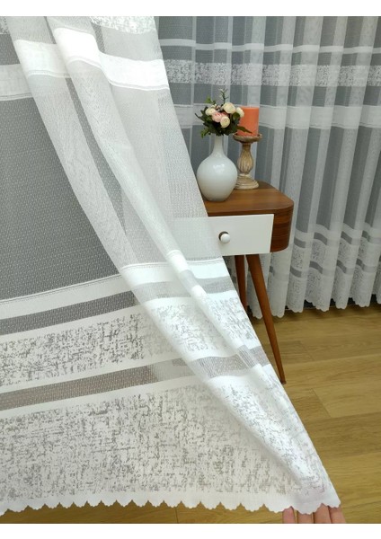 Taç Bantlı Desen Kullanıma Hazır 1/3 Sık Pile Tül Perde Tek Kanat - Ekru 100 x 260 cm fırsatları