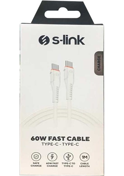 S-link SL-X280E 1m 60W 3A TypeC to TypeC Hızlı Data + Sarj Kablosu