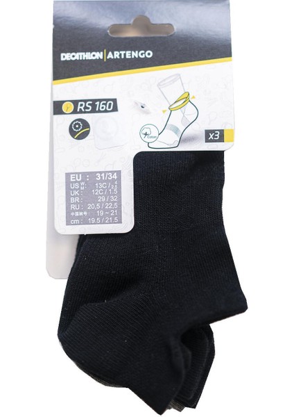 Artengo Çocuk Tenis Çorabı - Kısa Konç - 3 Çift - Siyah / Gri - Rs 160