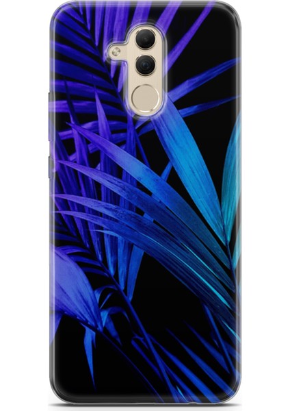 Huawei Mate 20 Lite Uyumlu Kılıf Ekol 18 Tropik Neon Palmiye Parlak Kılıf Saks Mavi