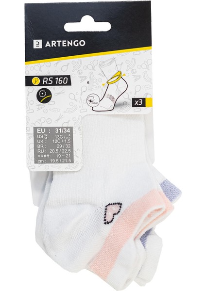 Artengo Çocuk Tenis Çorabı - Kısa Konç - 3 Çift - Beyaz / Kalp Logolu - Rs160