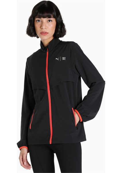 Kadın Puma Black Puma First Mile Woven Jacket W Siyah Kadın Fermuarlı Spor Ceketi