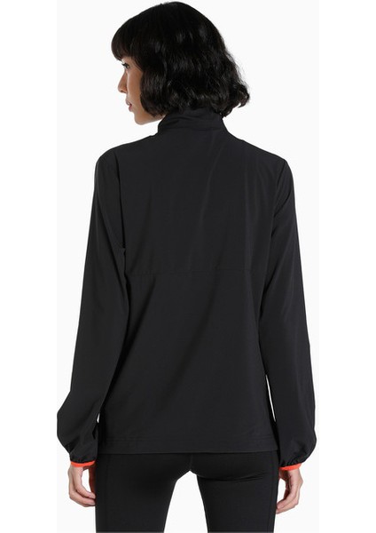 Kadın Puma Black Puma First Mile Woven Jacket W Siyah Kadın Fermuarlı Spor Ceketi