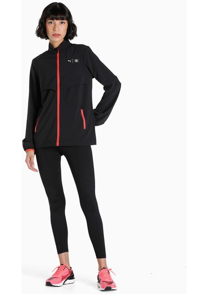 Kadın Puma Black Puma First Mile Woven Jacket W Siyah Kadın Fermuarlı Spor Ceketi