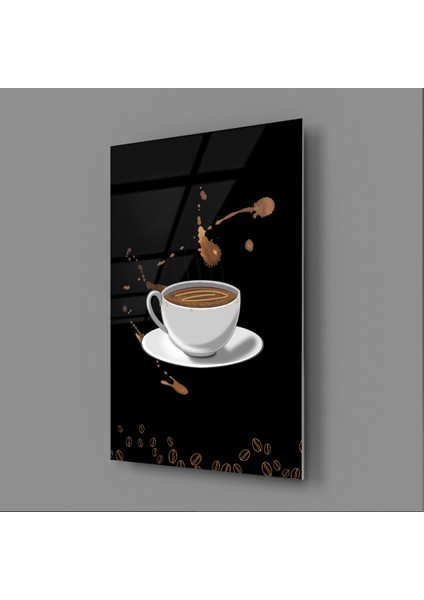 Kahve Fincanı ve Kahve Damlaları Cam Tablo
