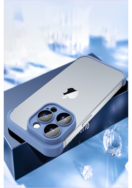 Apple iPhone 14 Pro ile Uyumlu Kılıf 2 Parçalı Alt Üst Kamera Lens Korumalı Sert Silikon Kapak - Mavi
