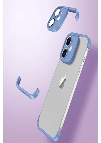 Case World Apple iPhone 11 ile Uyumlu Kılıf 2 Parçalı Alt Üst Kamera Lens Korumalı Sert Silikon Kapak - Mavi