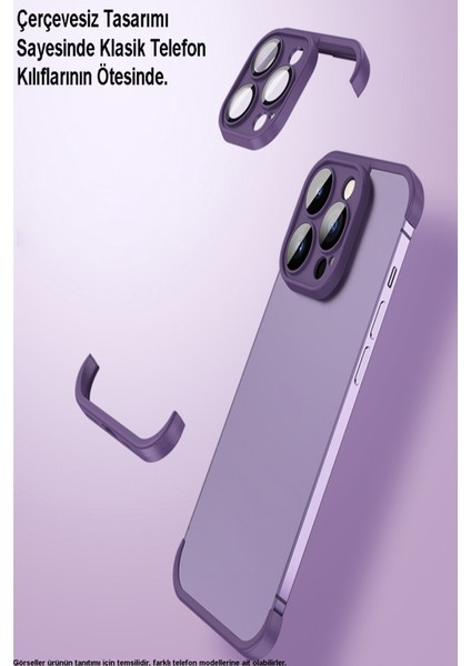 Apple iPhone 14 Pro Max ile Uyumlu Kılıf 2 Parçalı Alt Üst Kamera Lens Korumalı Sert Silikon Kapak - Mürdüm